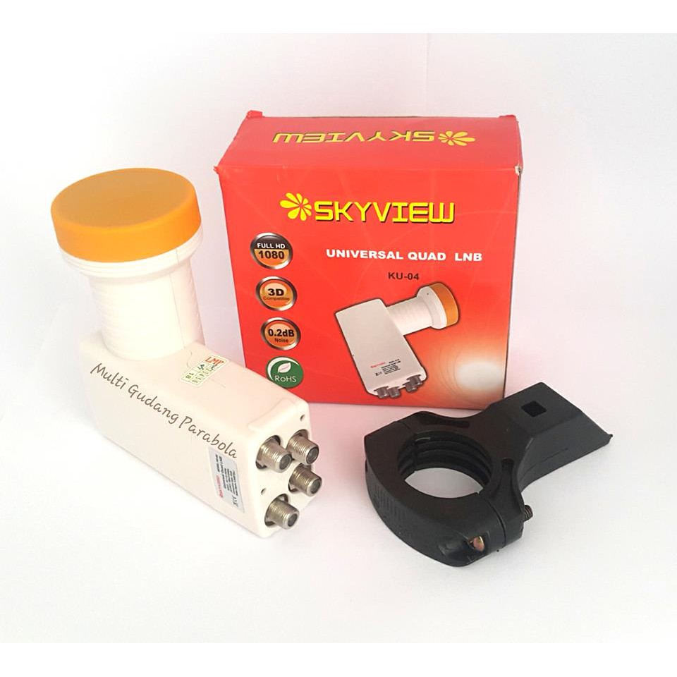 LNB Skyview Quad Out 0.2 DB Super peka (4 Rcv/TV) + Braket Fiber Premium