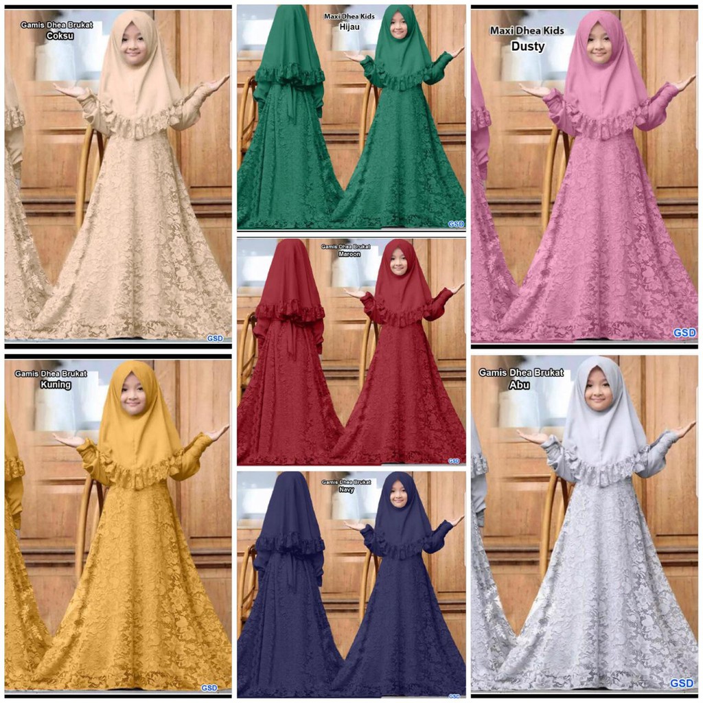 (ADA REALPICT) GAMIS DHEA BRUKAT TULANG GLITTER ANAK FREE Bergo MAXI DRESS Muslim ALL SIZE FIT 6-9TH