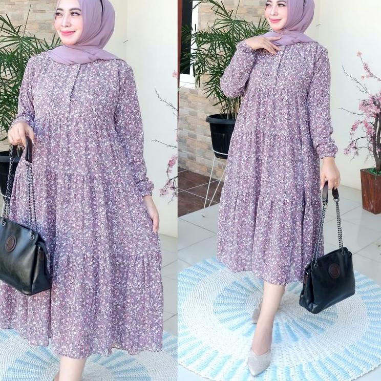 BISA Gamis Midi Dress/Gamis Motif Bunga Midi Dress 오