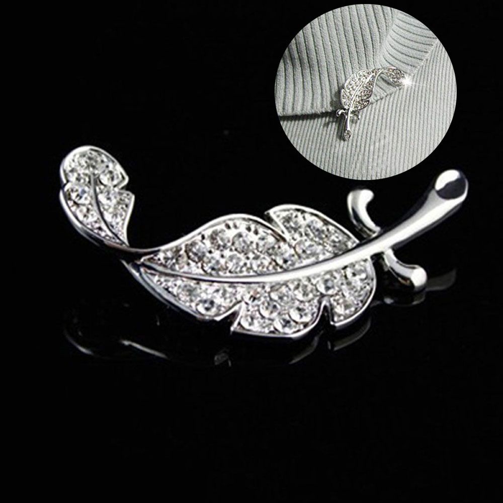 MXBEAUTY Hot Brooch Pins Rhinestone Feather Shape Brooches Silver Colored Fashion Clothes Delicate Lovely Sparkling Sweater Accessories/Multicolor