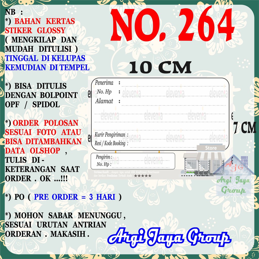 

Stiker Pengiriman - Sticker Alamat Olshop Murah Nomer 264 - 10x7 cm - Glossy