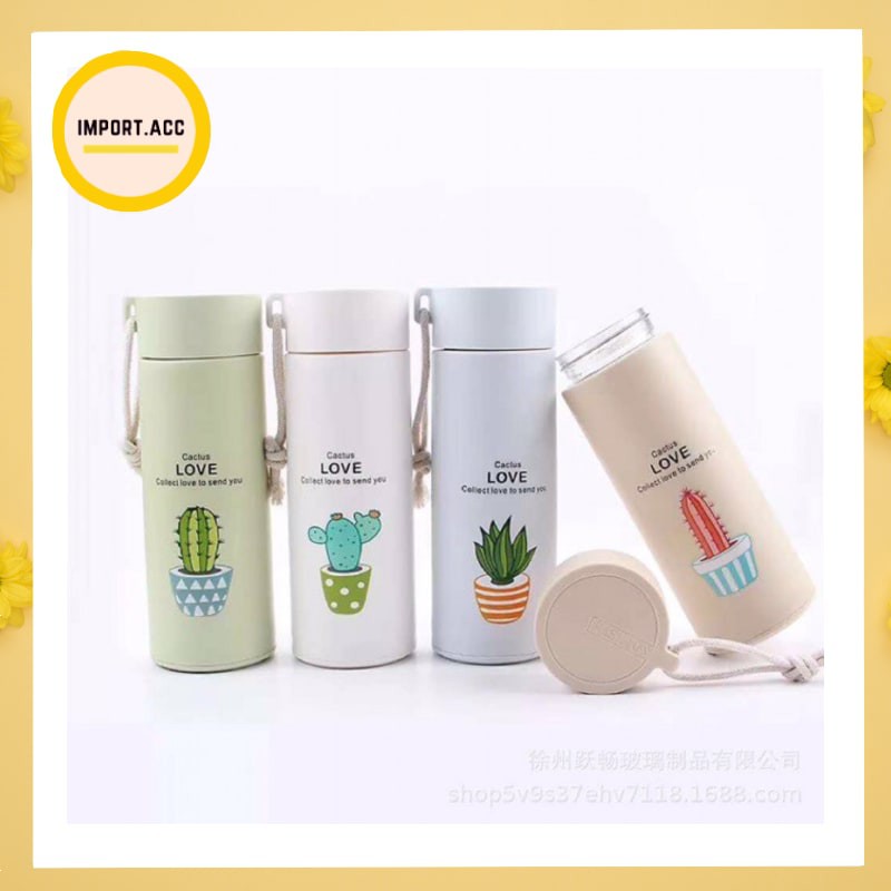 BOTOL MINUM KACA 400ml MOTIF CACTUS / FRESH GLASS Botol minum cantik [import]