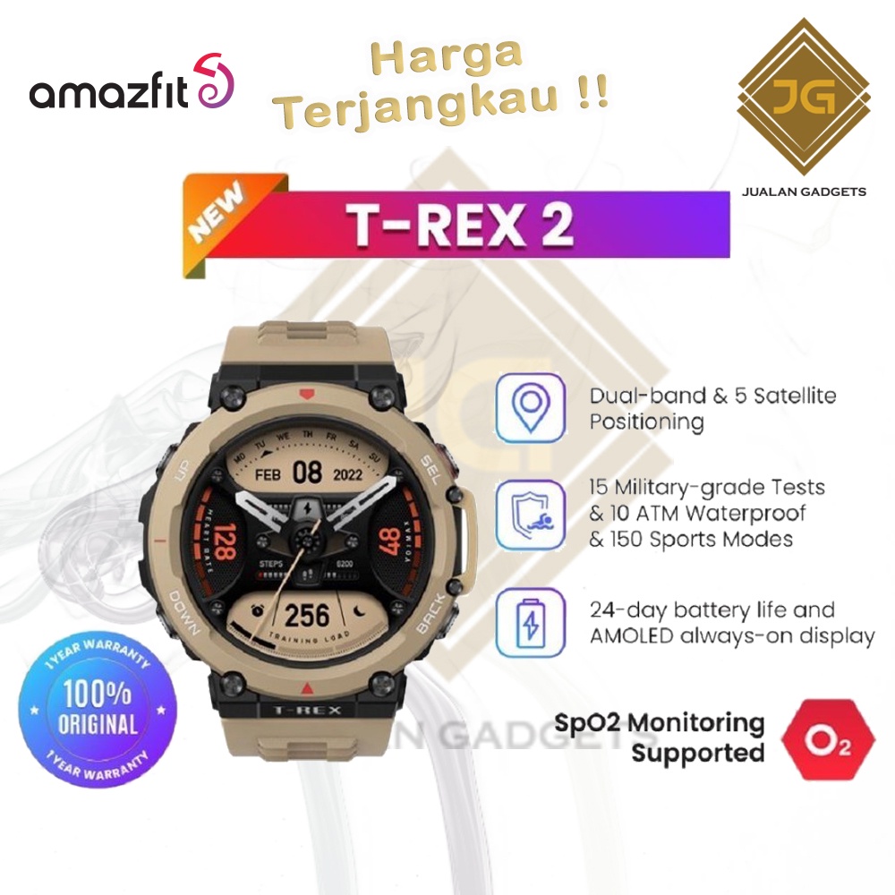 Amazfit T-Rex 2 Smartwatch Trex 2 Military Grade 5 Satellite Navigation - Garansi Resmi