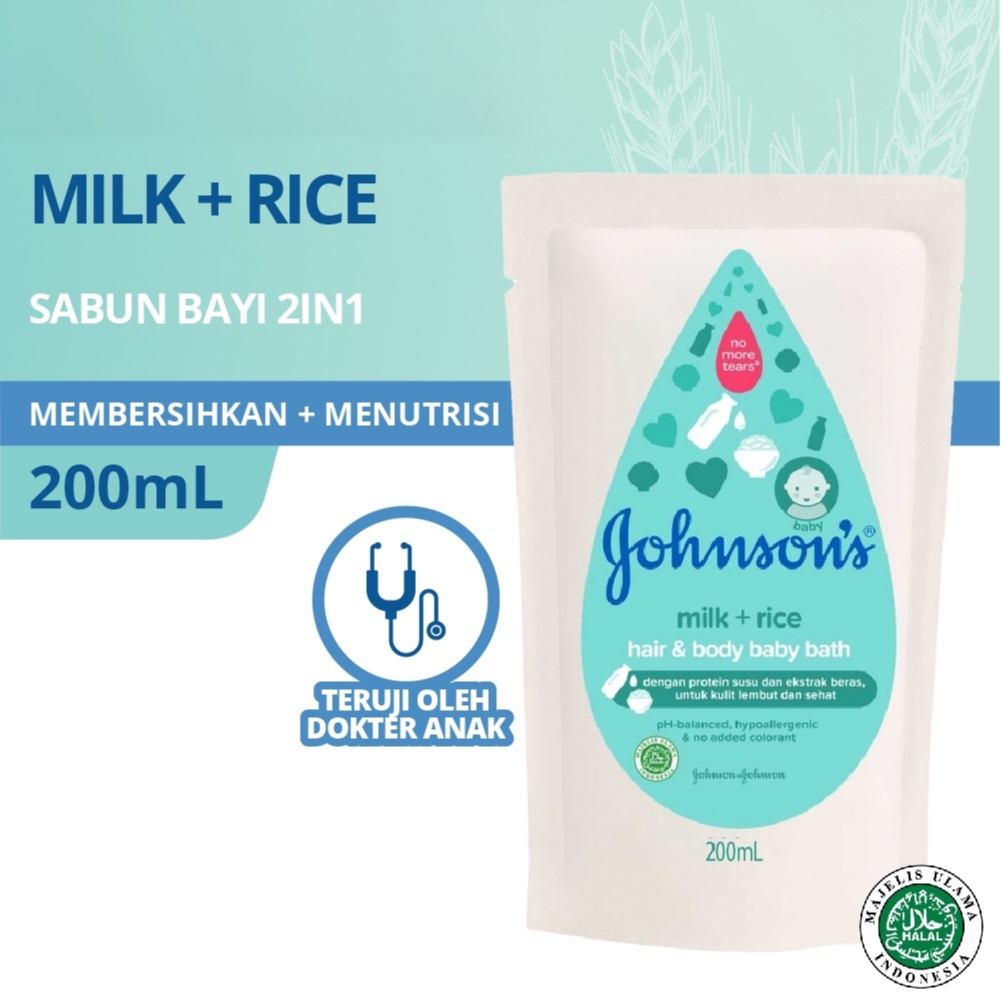 JOHNSON'S Milk + Rice Hair &amp; Body Baby Bath - Sabun Bayi 2in1 Refill 200ml