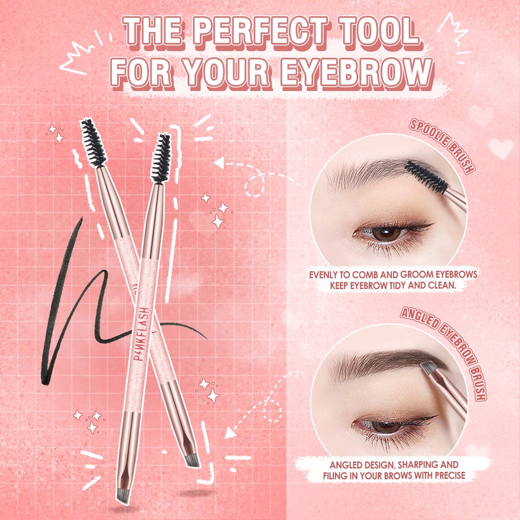 PINKFLASH Makeup Brush Eyebrow Eyeshadow Brush Professional Makeup Tool Spoolie Brush and Angled Brow Eyelash Precision Smudge Brush Eye Makeup