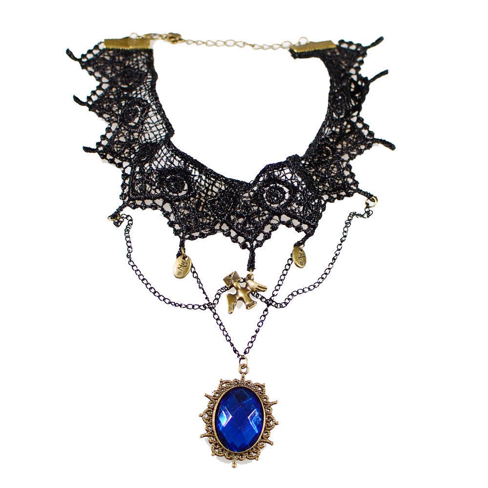 kalung choker gothic lolita rhinestone biru