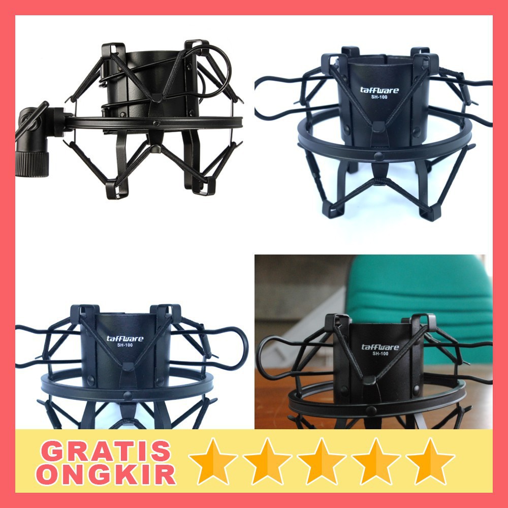 Taffware Holder Mikrofon Shockproof SH-100 Black Grab Medan