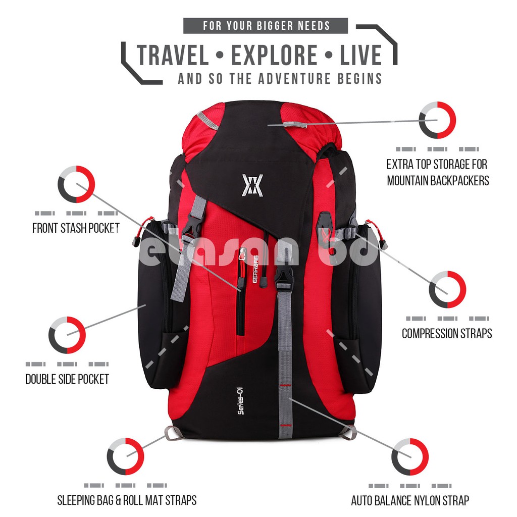 PTS -McNeil Wilder Pack - Tas Gunung Camping Mountain Backpack - Red MCR3