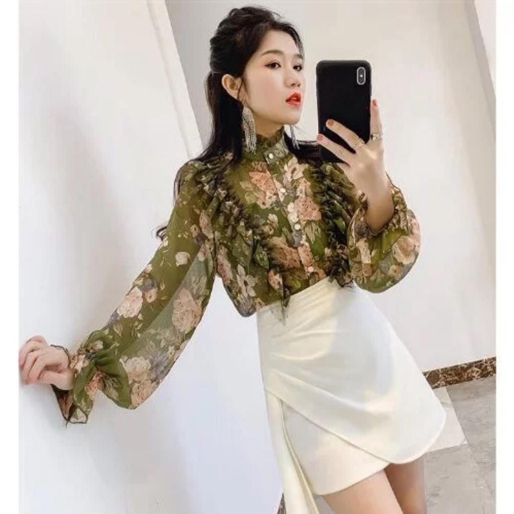 Gloxenia Ruffle Shirt Kemeja Wanita Import TM 0925-6