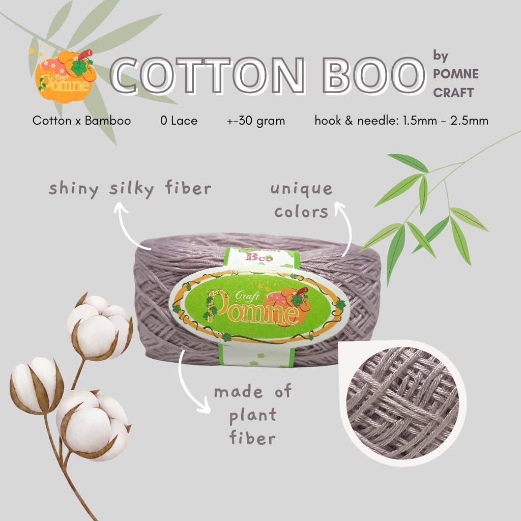 POMNE - COTTON BOO Benang Rajut Katun Bambu / Bamboo Yarns Crochet Knit wearables LACE YARN BENANG RAJUT KECIL