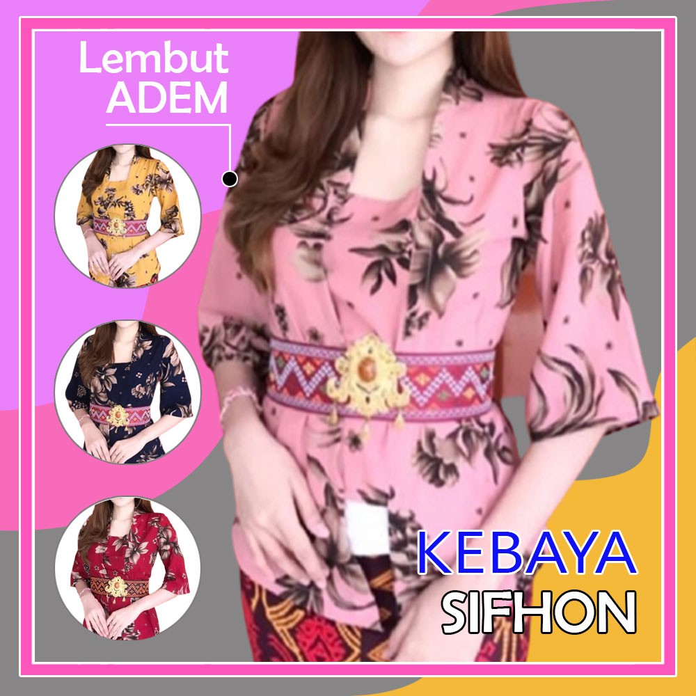 Kebaya bali jadi batik lukis kain shyfon lengan terompet terlaris termurah ukuran m l xl xl dan xxl