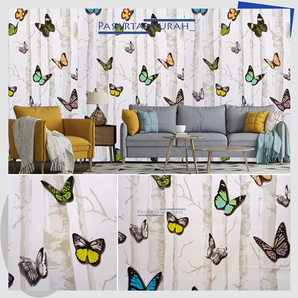 Jual PTM Wallpaper Dinding Putih Motif Kayu Kupu Kupu Stiker Serbaguna