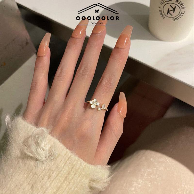 COD❤️Cincin Bunga Sederhana Lembut Manis Kecantikan Temperamen Cincin Pembuka Glossy Impor Fashion Korea Aksesoris Wanita