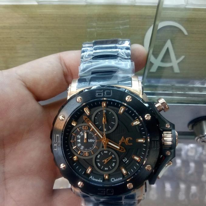 Jam Tangan analog pria Alexandre Christie AC 9205 MC Black Rose Gold Termurah