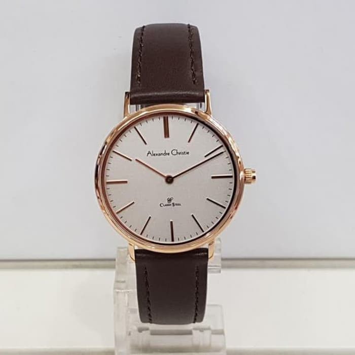 JAM TANGAN WANITA ALEXANDRE CHRISTIE AC 8625 / AC8625 ROSEGOLD WHITE LEATHER BROWN ORIGINAL
