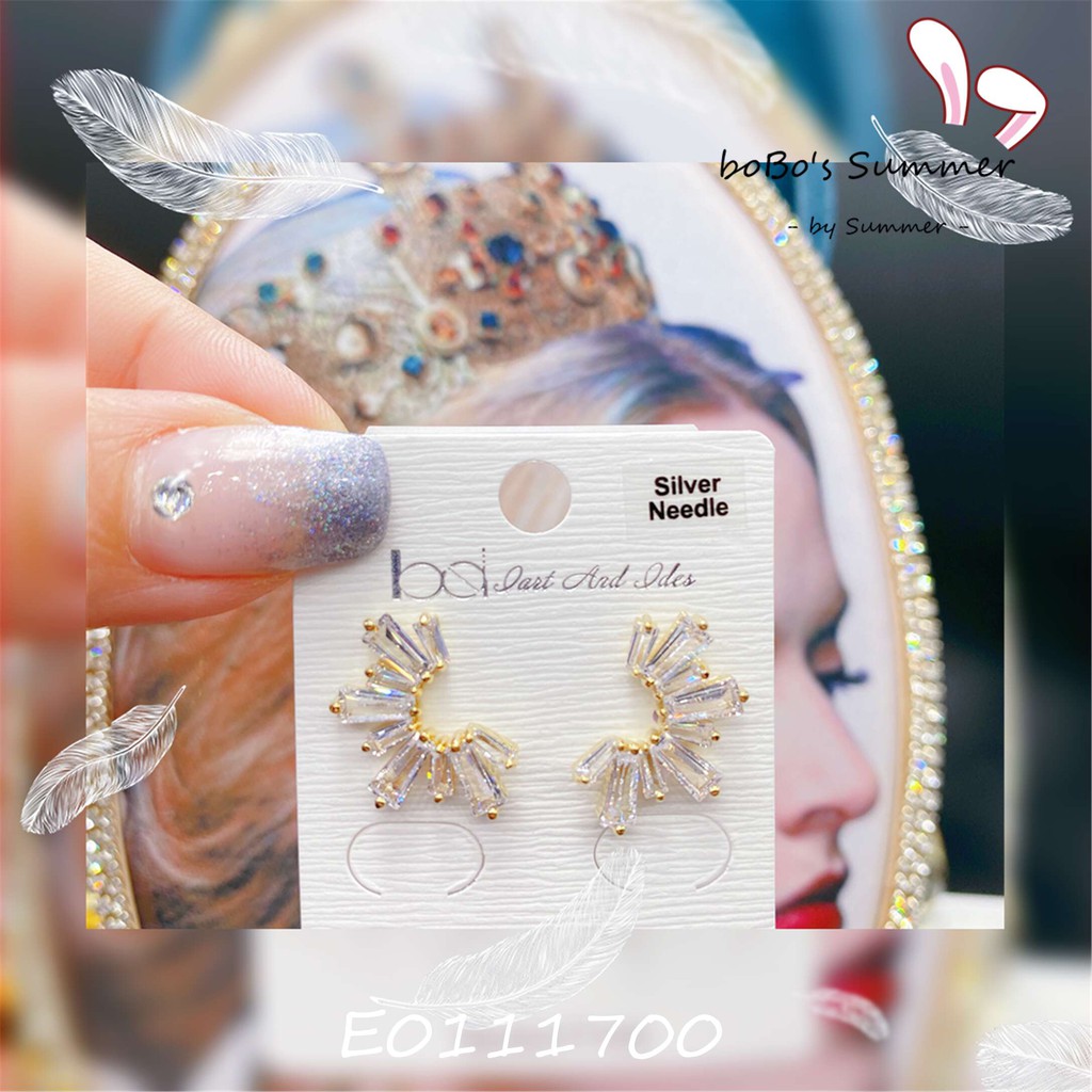 Anting Tusuk Asimetris Emas Permata Pin Silver 925 Aksesoris Premium Korea