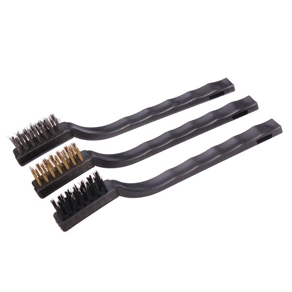 3pc Mini Wire Brush Set Steel Brass Nylon Bristle For