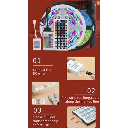 LAMPU LED  STRIP RGB 2835 WARNA WARNI IP44 5M AC 220V + ADAPTOR + REMOTE 2835 (LAMPU TIKTOK)