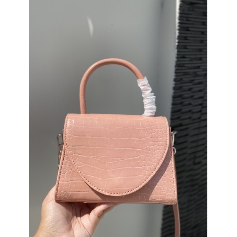 Croc-Effect Structured Top Handle Bag