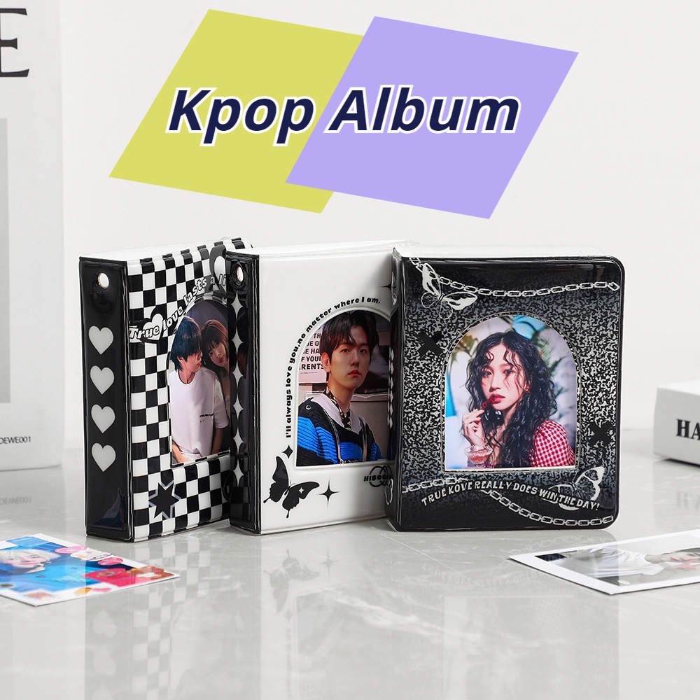 Album Cover Kupu-Kupu 3inch Hitam&amp;Putih Album Foto 40kantong Photocard Binder Mini Buku Kolek Kartu Lomo