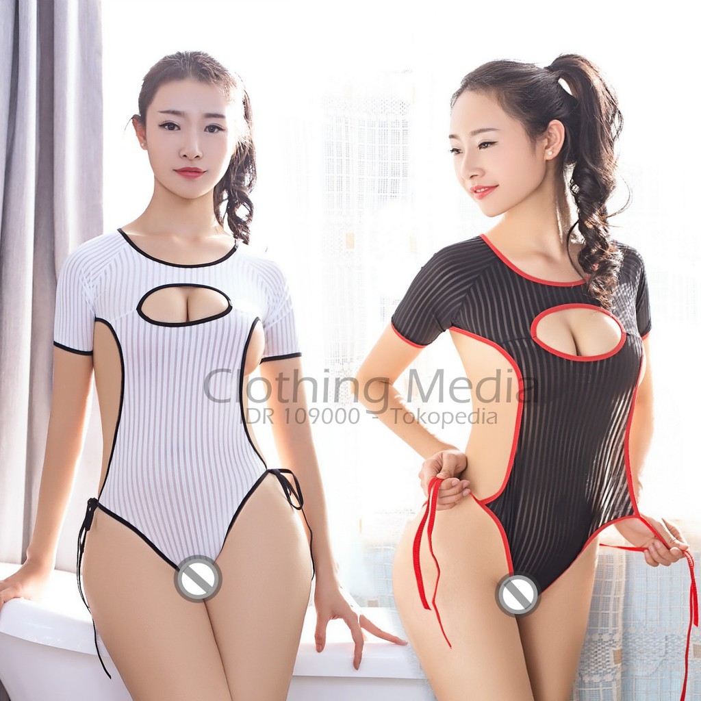 Bodysuit Motif Virgin Killer V2 Baju Silky Leotard Thong Tali Monokini