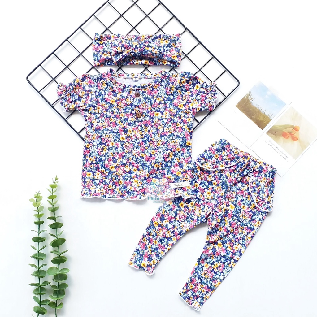 PROMO 6.6 plazababyku  MX MOLLY setelan bayi motif bunga yang lucu free headband PART2