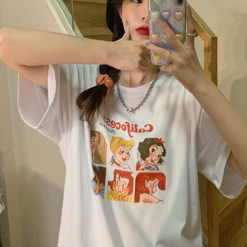 EUNII T-shirt Lengan Pendek Anime Kartun Korean Style/Kaos Atasan Wanita/Baju Kaus Oversize Wanita