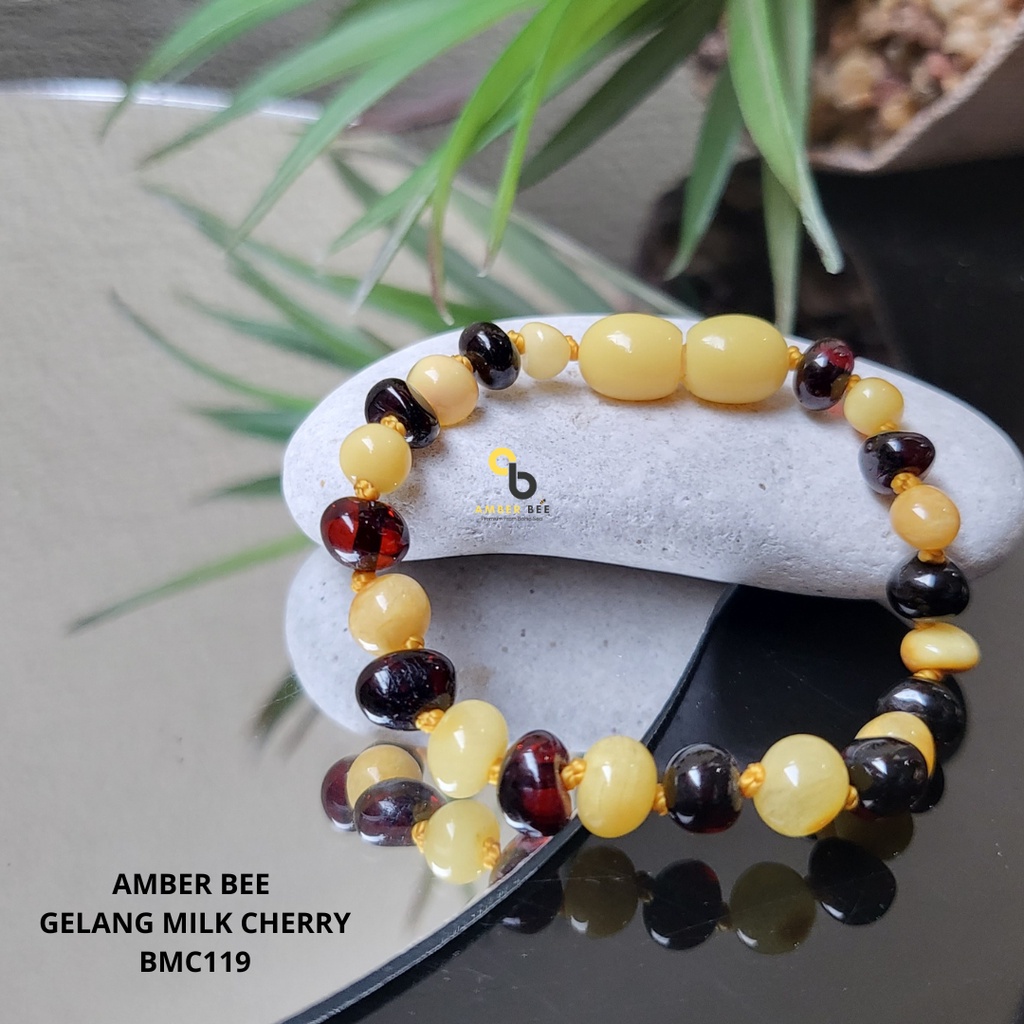 Gelang Amber Anak Premium Glossy Milk Cherry BGMC119 By Amber Bee