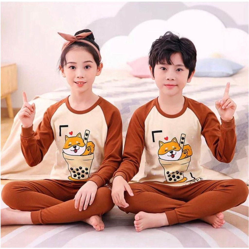 SETELAN PIYAMA ANAK PIYAMA  KAOS / BAJU TIDUR ANAK LAKI LAKI BAJU TIDUR ANAK PEREMPUAN MOTIF KUCING BOBAA TERLARIS 6BULAMN - 5THN HARGA GROSIR