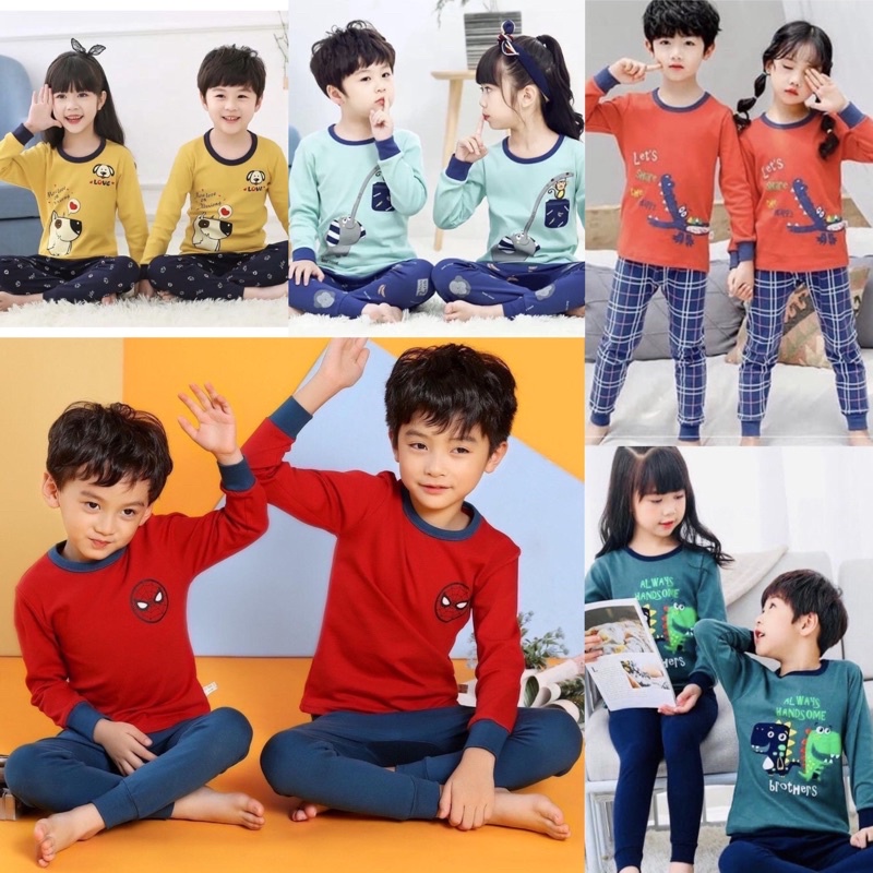 Setelan Piyama anak import unisex setelan piyama lengan panjang untuk anak 1-10 tahun