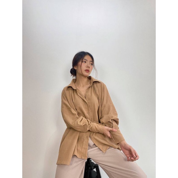 Kemeja Oversize Wanita - Kemeja Linen Atasan Wanita 339 - Dami Oversized Shirt Almond