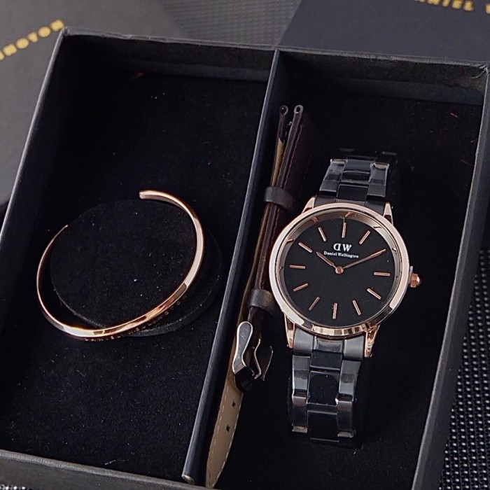 JAM TANGAN DW WANITA RANTAI ALL STAINLESS ELEGAN FREE GELANG + STRAP