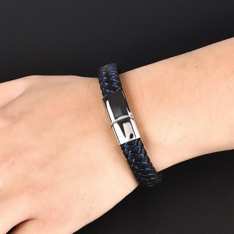 Gelang Tangan Pria Bahan Kulit Imitasi Model Punk / Simple Untuk Pesta