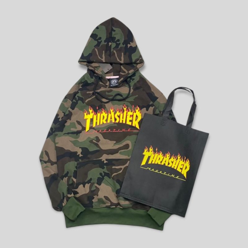HOODIE THRASHER FLAME CAMO | JAKET THRASHER FLAME CAMO FULL TAG & LABEL PREMIUM