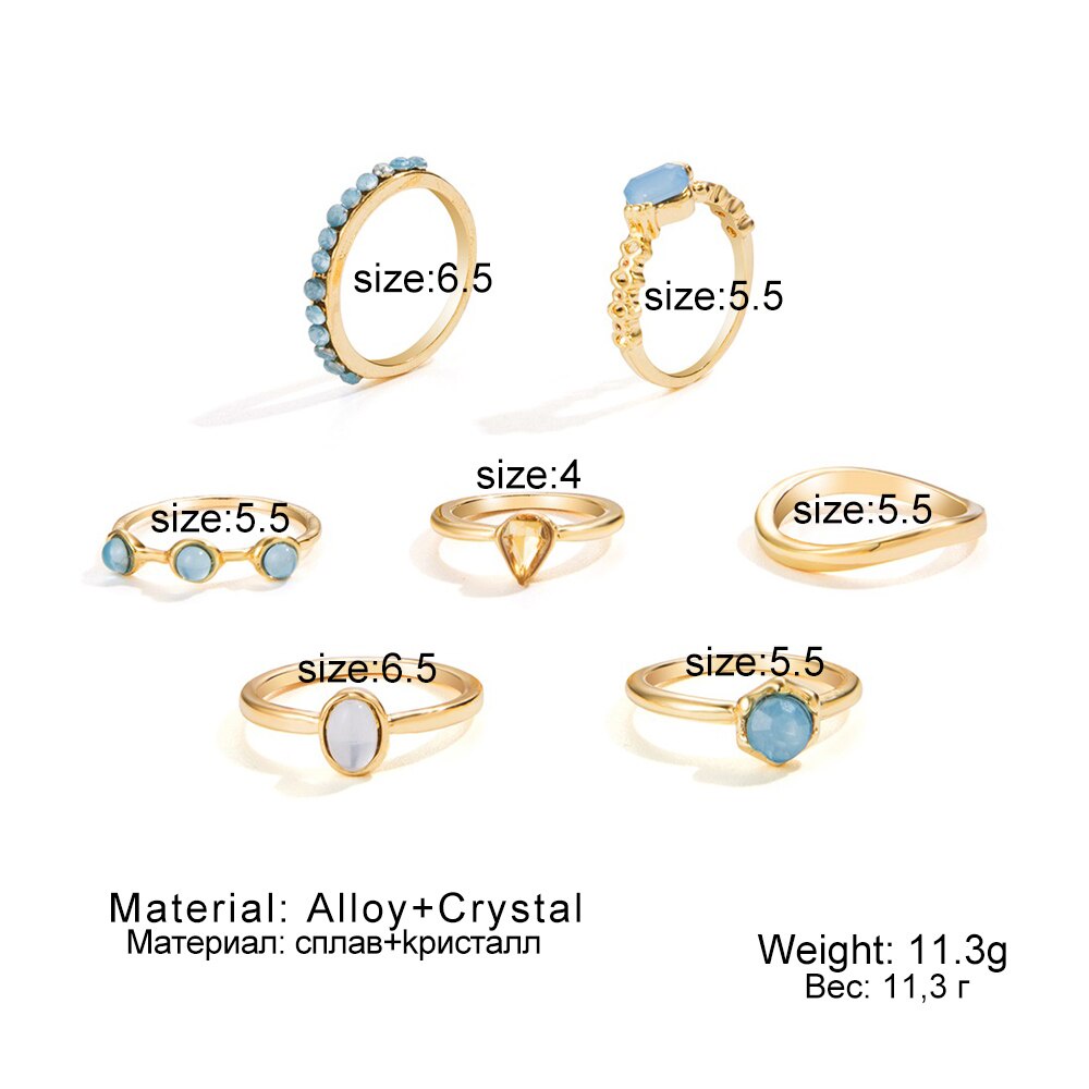 8 Pcs / Set Perhiasan Cincin Rantai Geometris Batu Metalik Warna-Warni Gaya Vintage Untuk Wanita