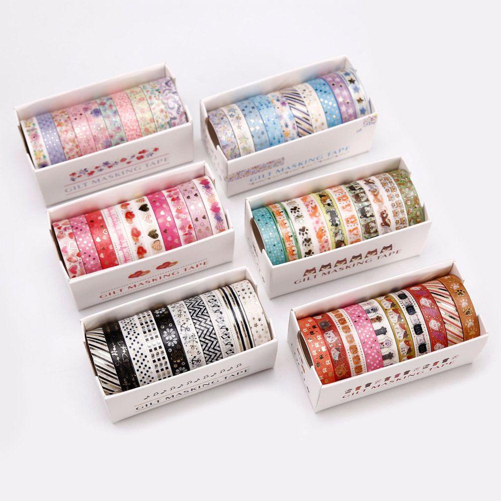 R-flower 10 Rol / Set Tape / Selotip Washi Motif Bunga / Hati Untuk Dekorasi Scrapbook DIY