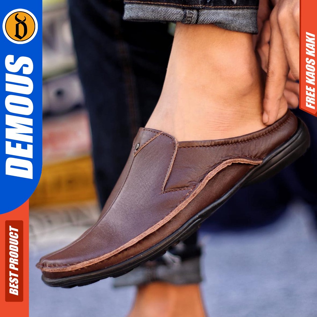 DEMOUS BUSTONG Sepatu Sandal Pria Kulit Asli Tutong