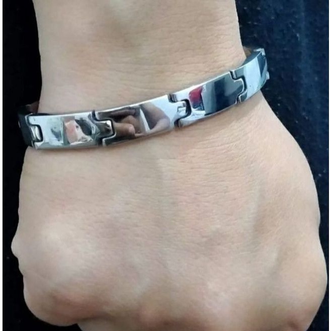 Gelang Tangan Pria Rantai Plat Polos mengkilap Baja Besi putih