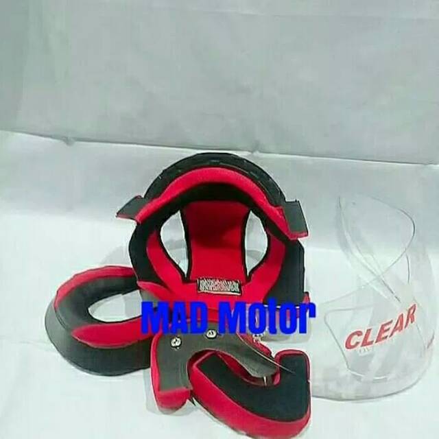 paket komplit busa helm set kyt dj maru kancing besi dan kaca visor hitam bening