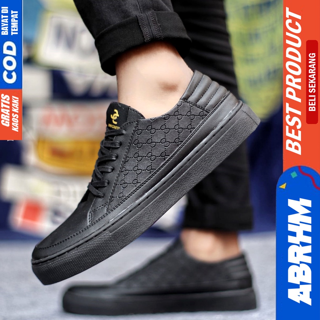 Sepatu Casual Pria Sneakers Hitam Kasual Kulit Pu Kekinian Kerja Kuliah Kantor Fashion Shoes Terbaru ABRHM ALTERIO