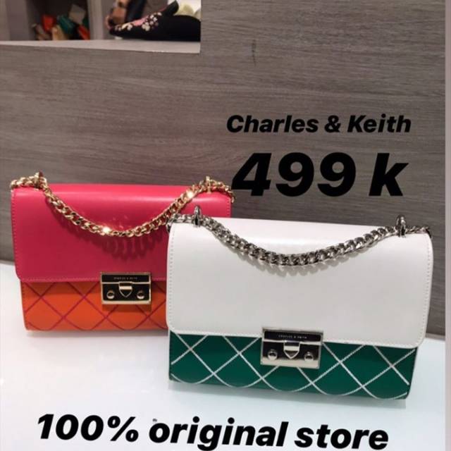 tas charles n keith original mall sale orange n green