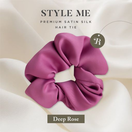 Scrunchies Premium Satin Silk MAXI The Rituale | Ikat Rambut Kuncir Hijab Cepol | Anti Rontok Pusing-Deep Rose