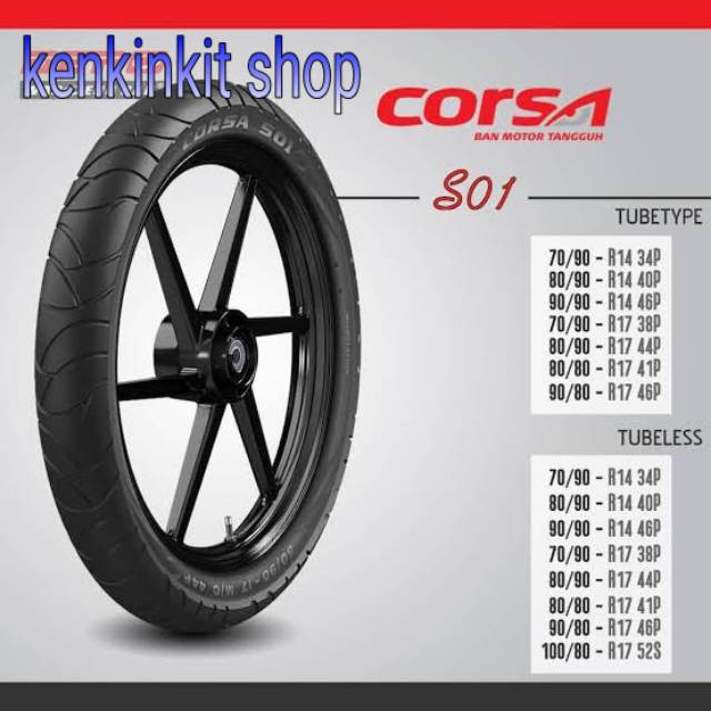 Ban Tubeless Matic Corsa 80/90 -14 - Medium compound - Kuat tahan lama cocok untuk harian