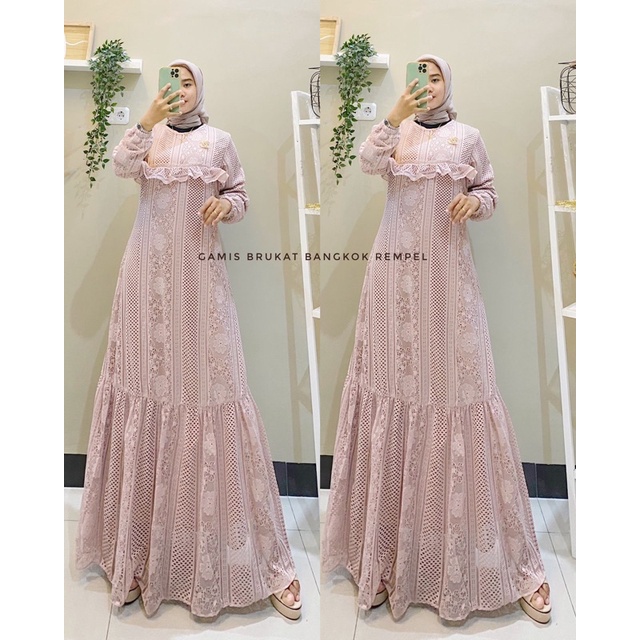 Gamis brukat kain model Acsen rempel dada free tuspin.