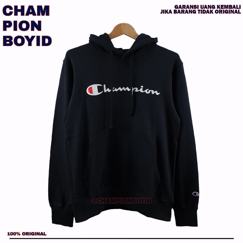 Jaket Hoodie Champion Script Black Japan Market Original | C3-Q102 | Garansi 100% Original