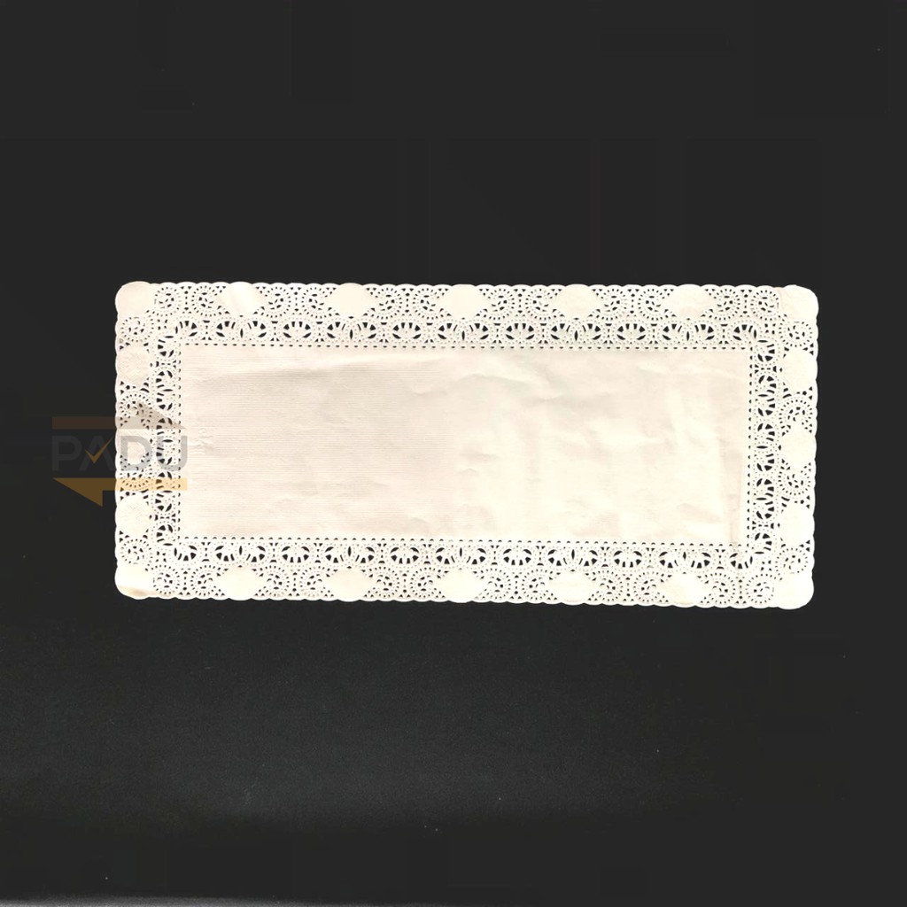 

lkjj [100 Pcs] Kertas Doyleys Persegi Panjang 6.5" x 14" Inci (Putih) - Kertas Renda / Alas Brownies