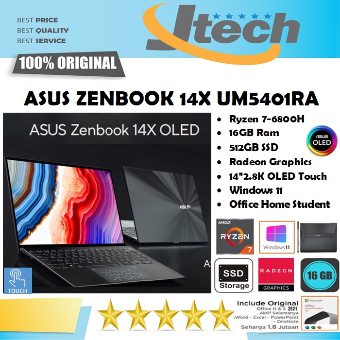 ASUS ZENBOOK 14X OLED UM5401RA - RYZEN 7-6800U - 16GB - 512GB SSD - 14&quot;2.8K OLED TOUCH - WIN11 - OFFICE HOME STUDENT