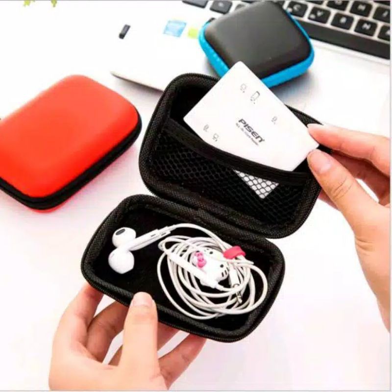 Dompet Koin Resleting Persegi Panjang Bulat / Dompet Kabel Charger / Tempat Kabel / Tempat Headset