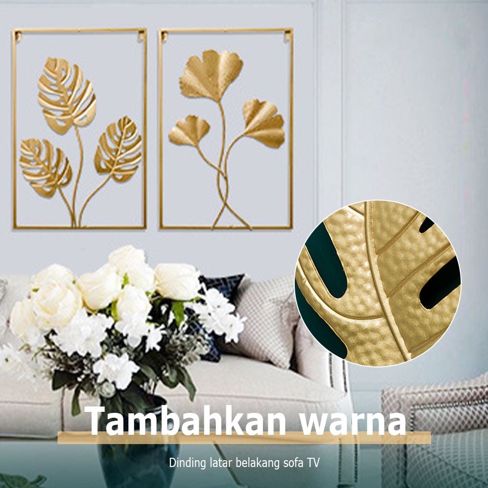 Decor Frame Leaf Scandinavian WALL Gold Ginko Metal Hiasan Dinding