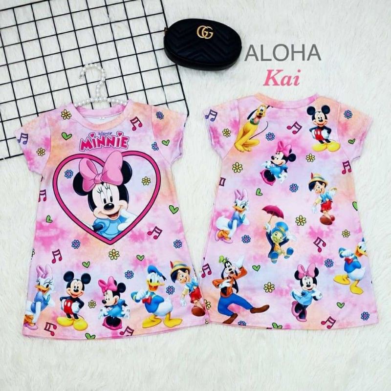 Dress Yoco Minnie Love Pink/Dress Anak Perempuan/Dress Minnie Mouse/Dress Lucu/Pakaian Ank Perempuan